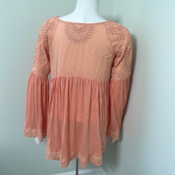 Free People Peach Sequin Bell Sleeve Blouse - Picture 6 of 9